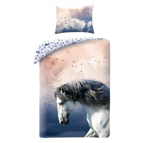 Pościel bawełniana 140x200 Horse Koń pudrowa niebieska poszewka 70x90 Kids 12 Halantex Pościel bawełniana 140x200 Horse Koń pudrowa niebieska poszewka 70x90 Kids 12 Halantex