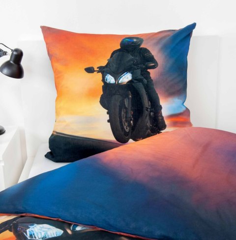 Pościel bawełniana 140x200 Moto pomarańczowa niebieska poszewka 70x90 H23 Pościel bawełniana 140x200 Moto pomarańczowa niebieska poszewka 70x90 H23