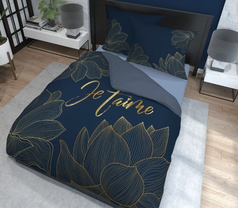 Pościel bawełniana 160x200 Je t`aime granatowo złota 4720 A Holland 35 Pościel bawełniana 160x200 Je t`aime granatowo złota 4720 A Holland 35