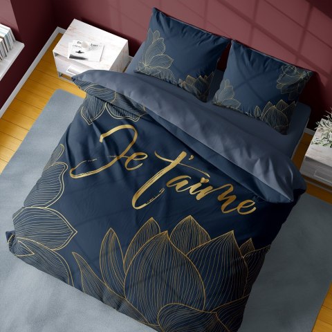 Pościel bawełniana 220x200 Je t`aime granatowo złota 4720 A Holland 35 Pościel bawełniana 220x200 Je t`aime granatowo złota 4720 A Holland 35