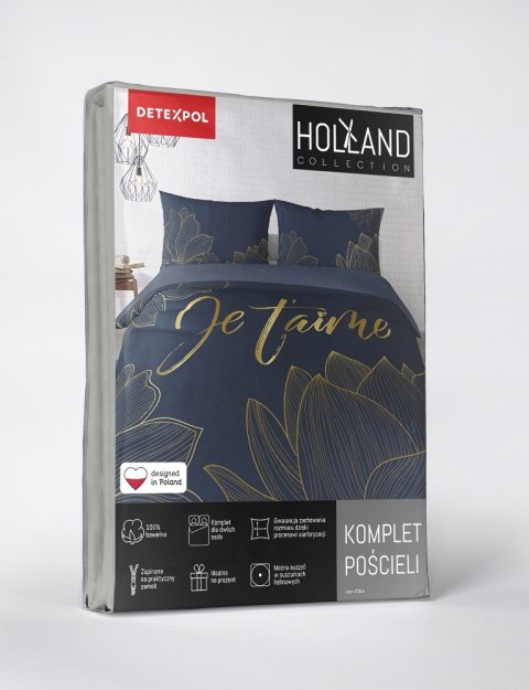 Pościel bawełniana 220x200 Je t`aime granatowo złota 4720 A Holland 35 Pościel bawełniana 220x200 Je t`aime granatowo złota 4720 A Holland 35