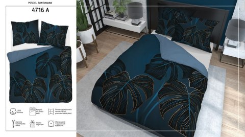 Pościel bawełniana 220x200 niebiesko granatowa liście 4716 A Holland 35 Pościel bawełniana 220x200 niebiesko granatowa liście 4716 A Holland 35