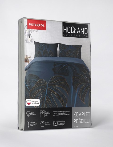 Pościel bawełniana 220x200 niebiesko granatowa liście 4716 A Holland 35 Pościel bawełniana 220x200 niebiesko granatowa liście 4716 A Holland 35
