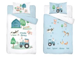 Pościel bawełniana 90x120 Wesoła farma mam już tyle lat miesięcy i dni biała niebieska dwustronna 4486 B Mayamoo 26