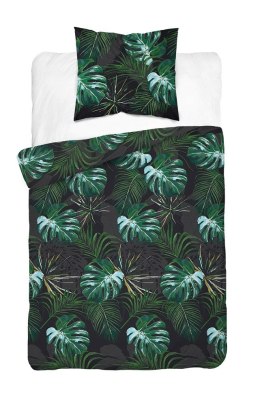 Pościel satynowa 140x200 czarna zielona liście 4680 A z jedną poszewką Home Satin 40