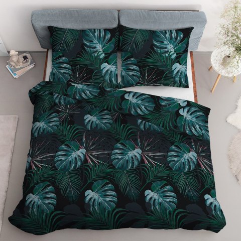Pościel satynowa 160x200 czarna turkusowa liście 4680 B Home Satin 40 Pościel satynowa 160x200 czarna turkusowa liście 4680 B Home Satin 40