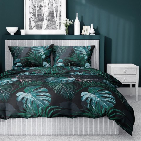 Pościel satynowa 160x200 czarna turkusowa liście 4680 B Home Satin 40 Pościel satynowa 160x200 czarna turkusowa liście 4680 B Home Satin 40
