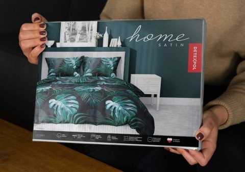 Pościel satynowa 160x200 czarna turkusowa liście 4680 B Home Satin 40 Pościel satynowa 160x200 czarna turkusowa liście 4680 B Home Satin 40