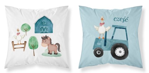 Poszewka bawełniana 40x40 Farma wieś niebieski traktor biała niebieska dwustronna PSBA 05 B Mayamoo 26 Poszewka bawełniana 40x40 Farma wieś niebieski traktor biała niebieska dwustronna PSBA 05 B Mayamoo 26