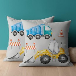 Poszewka bawełniana 40x40 Koparka wywrotka niebieska szara PSBA 08 B Mayamoo 26