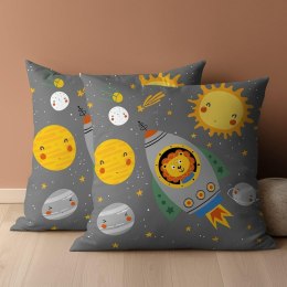 Poszewka bawełniana 40x40 Lew w rakiecie kosmos szara PSBA 18 B Mayamoo 26