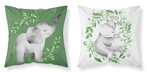 Poszewka bawełniana 40x40 Słoń hipopotamy biała zielona dwustronna PSBA 17 B Mayamoo 26 Poszewka bawełniana 40x40 Słoń hipopotamy biała zielona dwustronna PSBA 17 B Mayamoo 26
