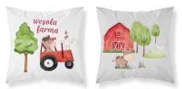 Poszewka bawełniana 40x40 Wesoła farma czarwony traktor biała szara dwustronna PSBA 04 A Mayamoo 26