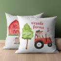 Poszewka bawełniana 40x40 Wesoła farma czarwony traktor biała szara dwustronna PSBA 04 A Mayamoo 26