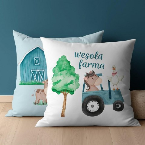 Poszewka bawełniana 40x40 Wesoła farma niebieski traktor biała niebieska dwustronna PSBA 04 B Mayamoo 26 Poszewka bawełniana 40x40 Wesoła farma niebieski traktor biała niebieska dwustronna PSBA 04 B Mayamoo 26