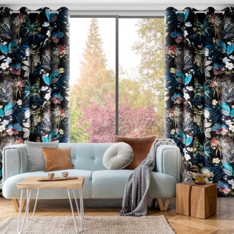 Zasłona 140x270 Alani czarna welwetowa z motywem botanicznym gotowa na przelotkach Z10 Eurofirany Zasłona 140x270 Alani czarna welwetowa z motywem botanicznym gotowa na przelotkach Z10 Eurofirany