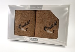 Komplet ręczników w pudełku 2 szt 50x90 70x140 Gift beżowy wzór 1 Frotex