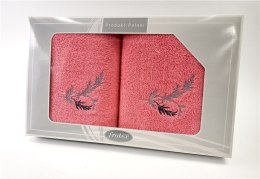 Komplet ręczników w pudełku 2 szt 50x90 70x140 Gift koralowy wzór 1 Frotex
