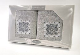 Komplet ręczników w pudełku 2 szt 50x90 70x140 Gift popielaty wzór 4 Frotex