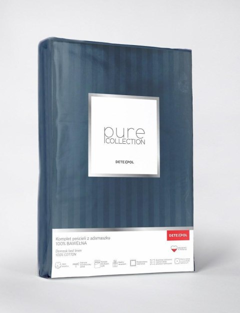 Pościel adamaszkowa 140x200 denim granatowa jednobarwna paski 1 cm Pure Pościel adamaszkowa 140x200 denim granatowa jednobarwna paski 1 cm Pure