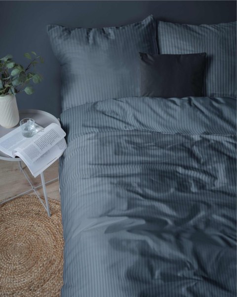 Pościel adamaszkowa 140x200 denim granatowa jednobarwna paski 1 cm Pure Pościel adamaszkowa 140x200 denim granatowa jednobarwna paski 1 cm Pure