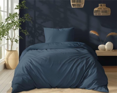 Pościel adamaszkowa 140x200 denim granatowa jednobarwna paski 1 cm Pure Pościel adamaszkowa 140x200 denim granatowa jednobarwna paski 1 cm Pure