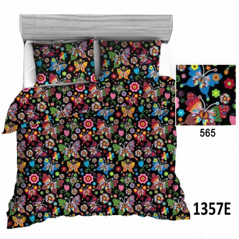 Pościel bawełniana 100x135 1357E czarna motylki kwiatki gwiazdki kolorowe 565P Pościel bawełniana 100x135 1357E czarna motylki kwiatki gwiazdki kolorowe 565P