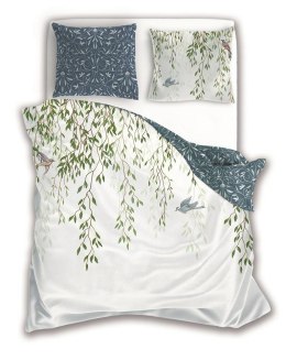 Pościel bawełniana 140x200 Trendy 013 biała niebieska zielona liście z jedną poszewką Faro