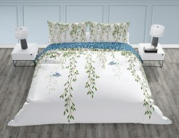 Pościel bawełniana 140x200 Trendy 013 biała niebieska zielona liście z jedną poszewką Faro