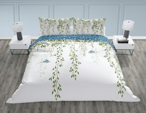 Pościel bawełniana 140x200 Trendy 013 biała niebieska zielona liście z jedną poszewką Faro Pościel bawełniana 140x200 Trendy 013 biała niebieska zielona liście z jedną poszewką Faro