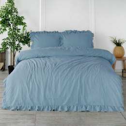 Pościel bawełniana 200x220 niebieska z falbanką jednobarwna w pudełku Stonewashed Blue