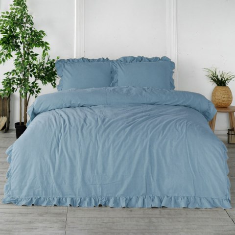 Pościel bawełniana 200x220 niebieska z falbanką jednobarwna w pudełku Stonewashed Blue Pościel bawełniana 200x220 niebieska z falbanką jednobarwna w pudełku Stonewashed Blue