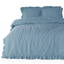 Pościel bawełniana 200x220 niebieska z falbanką jednobarwna w pudełku Stonewashed Blue