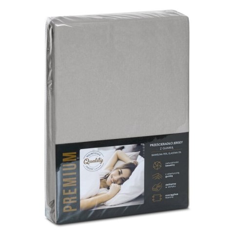 Prześcieradło jersey 4 z gumką 220x200 srebrne na wysoki materac 30 cm 190 g/m2 Eurofirany Prześcieradło jersey 4 z gumką 220x200 srebrne na wysoki materac 30 cm 190 g/m2 Eurofirany
