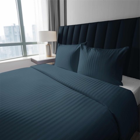 Pościel adamaszkowa 180x200 denim granatowa jednobarwna paski 1 cm Pure Pościel adamaszkowa 180x200 denim granatowa jednobarwna paski 1 cm Pure