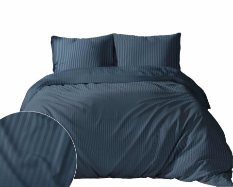Pościel adamaszkowa 180x200 denim granatowa jednobarwna paski 1 cm Pure Pościel adamaszkowa 180x200 denim granatowa jednobarwna paski 1 cm Pure