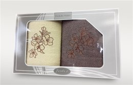 Komplet ręczników w pudełku 2 szt 70x140 Gift kremowy brązowy wzór 1 Frotex