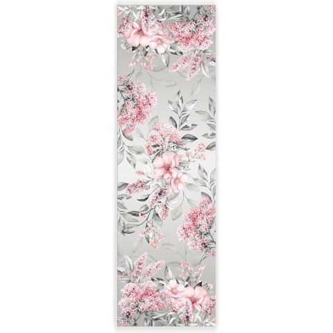 Obrus bieżnik wodoodporny 38x140 Azalea obszyty listwą szary kwiaty P00225/KSP/L01/038140/1 Obrus bieżnik wodoodporny 38x140 Azalea obszyty listwą szary kwiaty P00225/KSP/L01/038140/1