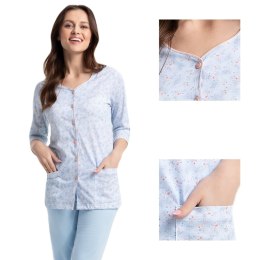 Piżama damska 668 błękitna rozmiar: 3XL rękaw spodnie 3/4 rozpinana