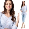 Piżama damska 668 błękitna rozmiar: 3XL rękaw spodnie 3/4 rozpinana Piżama damska 668 błękitna rozmiar: 3XL rękaw spodnie 3/4 rozpinana