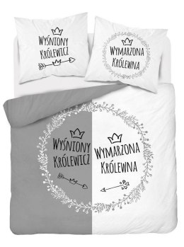 Pościel bawełniana 160x200 Wyśniony królewicz Wymarzona królewna szara biała 4411 A Holland Home 45