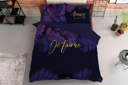 Pościel bawełniana 220x200 Je t`aime fioletowe liście czarna granatowa 4415 A Holland Home 45