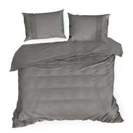 Pościel bawełniana 220x200 Lana 1 szara ciemna z koronką haftowana jednobarwna Premium Eurofirany