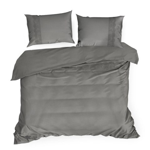 Pościel bawełniana 220x200 Lana 1 szara ciemna z koronką haftowana jednobarwna Premium Eurofirany Pościel bawełniana 220x200 Lana 1 szara ciemna z koronką haftowana jednobarwna Premium Eurofirany