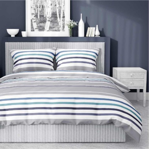 Pościel bawełniana 220x200 Pasy paski szara niebieska 4656 A Bawełna 37 Pościel bawełniana 220x200 Pasy paski szara niebieska 4656 A Bawełna 37