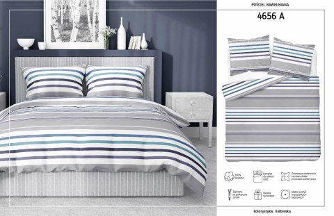 Pościel bawełniana 220x200 Pasy paski szara niebieska 4656 A Bawełna 37 Pościel bawełniana 220x200 Pasy paski szara niebieska 4656 A Bawełna 37