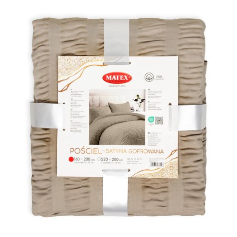 Pościel gofrowana 160x200 beżowa ciemna 44 satynowa Matex Pościel gofrowana 160x200 beżowa ciemna 44 satynowa Matex