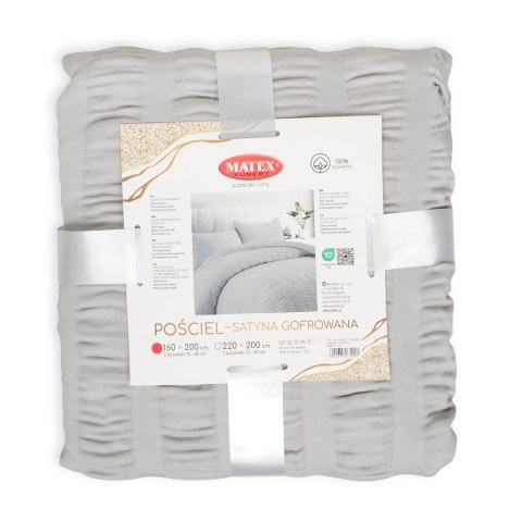 Pościel gofrowana 160x200 szara 42 satynowa Matex Pościel gofrowana 160x200 szara 42 satynowa Matex