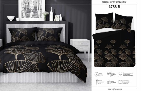 Pościel satynowa 180x200 4766 B czarna liście miłorzębu Home Satin 54 Pościel satynowa 180x200 4766 B czarna liście miłorzębu Home Satin 54