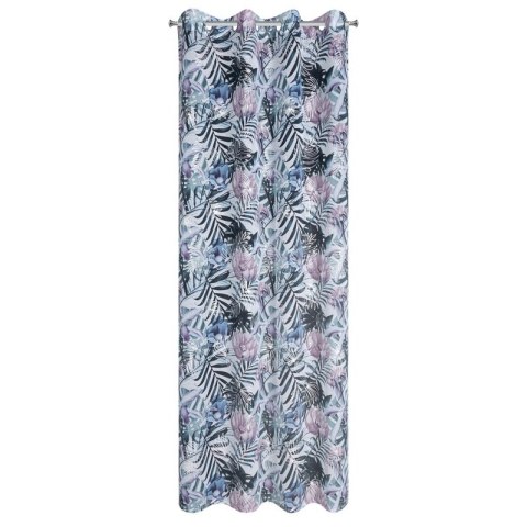 Zasłona 140x250 Malibu z motywami botanicznymi z błyszczącym nadrukiem gotowa na przelotkach F10 Zasłona 140x250 Malibu z motywami botanicznymi z błyszczącym nadrukiem gotowa na przelotkach F10